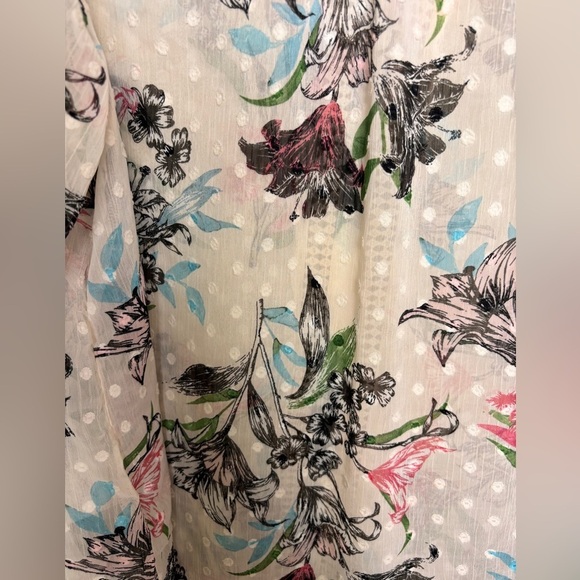 Torrid Floral Cream Chiffon Clip Dot Crochet Trim V-Neck Button Up Blouse 3X - Picture 9 of 11